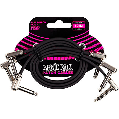 Ernie Ball Flat Ribbon 3-Pack Patch Cables 12 in. Red