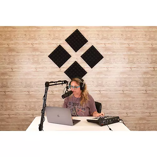 Gator GFW-ACPNL1212P-2PK Pair of 2 Inch - Thick Acoustic Foam Pyramid Panels 12x12 Charcoal