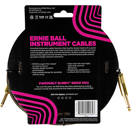 Ernie Ball Braided Instrument Cable Straight/Straight 18 ft. Pay Dirt