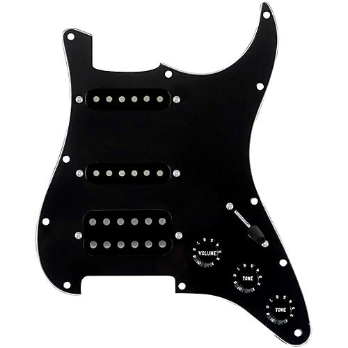 920D Custom HSS Loaded Pickguard for Strat With Uncovered Cool Kids Humbucker, Black Texas Grit Pickups & Black Knobs Black