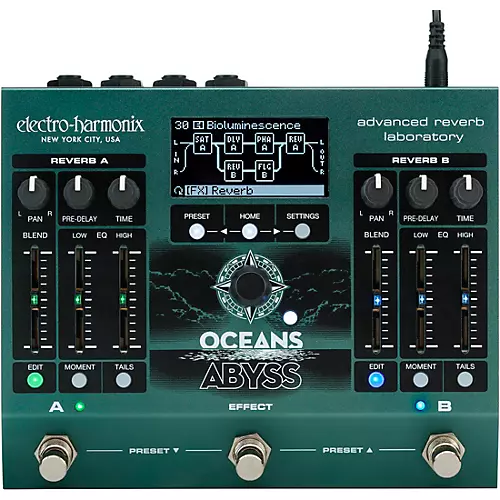 Electro-Harmonix Oceans Abyss Advanced Reverb Laboratory Effects Pedal Green