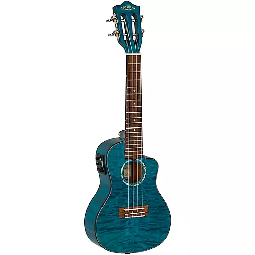 Lanikai QM-CEC Quilted Maple Concert Acoustic-Electric Ukulele Transparent Blue