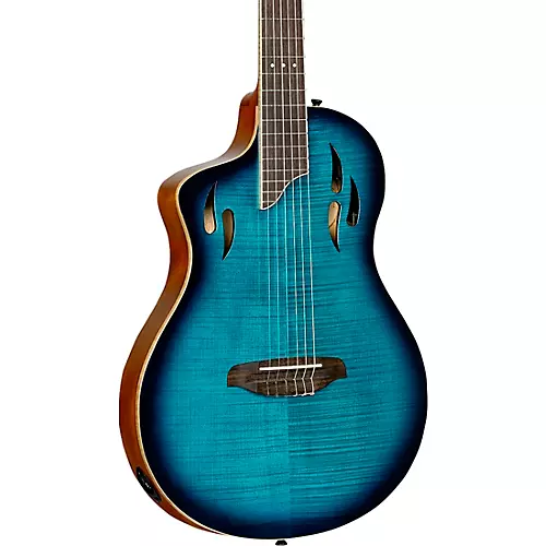 Ortega TourPlayer Deluxe Left-Handed Nylon-String Acoustic-Electric Guitar Blue Burst