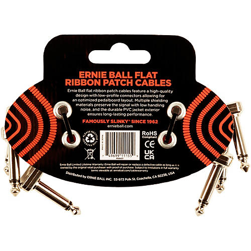 Ernie Ball Flat Ribbon 3-Pack Patch Cables 12 in. Red