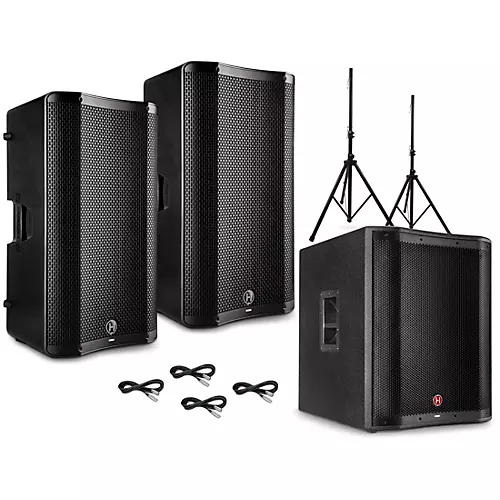 Harbinger VARI V4000 Series Powered Speakers Package With V2318S Subwoofer, Stands and Cables 15