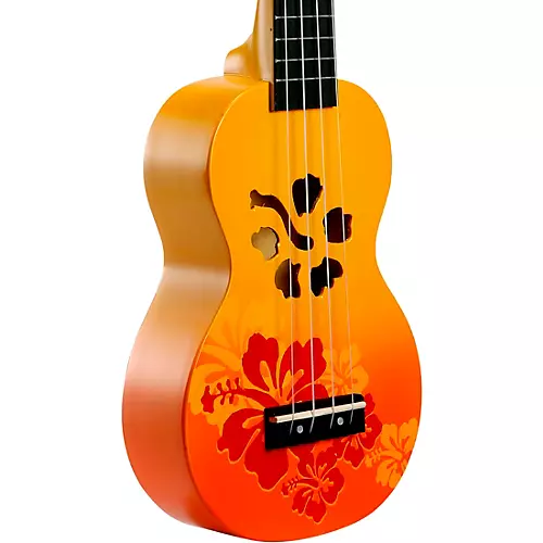 Mahalo Hibiscus Flower Soprano Ukulele Orange