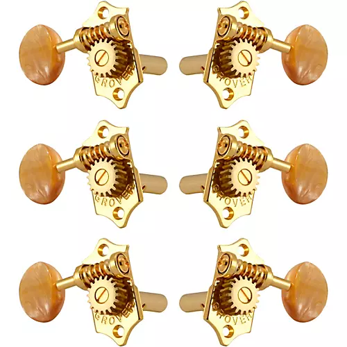 Grover Sta-Tite With 18:1 Gear Ratio 97-18 Series Amber Acryllic Button Tuning Machines Gold