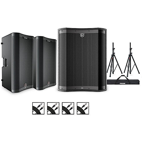 Harbinger VARI 3000 Series Powered Speakers Package With VS18 Subwoofer, Stands and Cables, 15