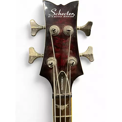 Used Schecter Guitar Research Stiletto Extreme 4 String Trans Crimson Red Electric Bass Guitar Trans Crimson Red