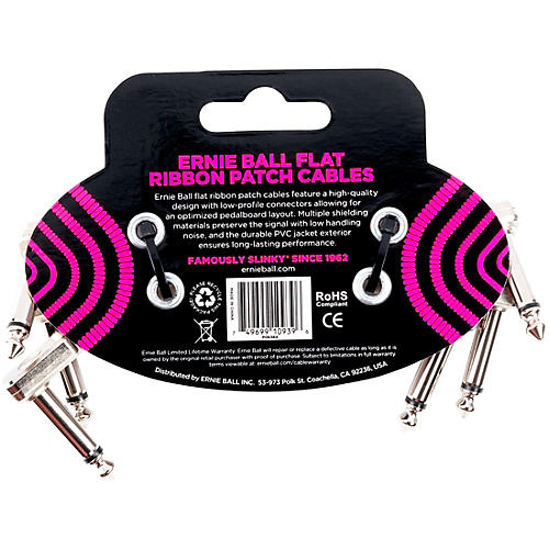 Ernie Ball Flat Ribbon 3-Pack Patch Cables 12 in. Red