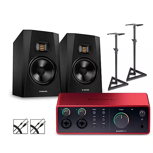 Focusrite Scarlett 4i4 Gen 4 with Adam Audio T-Series Studio Monitor Pair Bundle (Stands & Cables Included) T7V