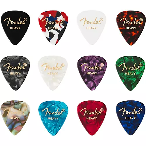 Fender 351 Shape Celluloid Medley Guitar Picks Extra Heavy 12 Pack