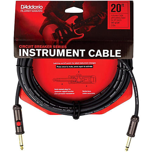 D'Addario Circuit Breaker Instrument Cable With Latching Cut-Off Switch, Straight Plug 20 ft. Black