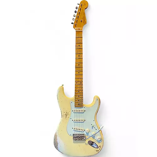 Used Fender Custom Shop Heavy Relic 1954 Stratocaster Vintage White Solid Body Electric Guitar Vintage White