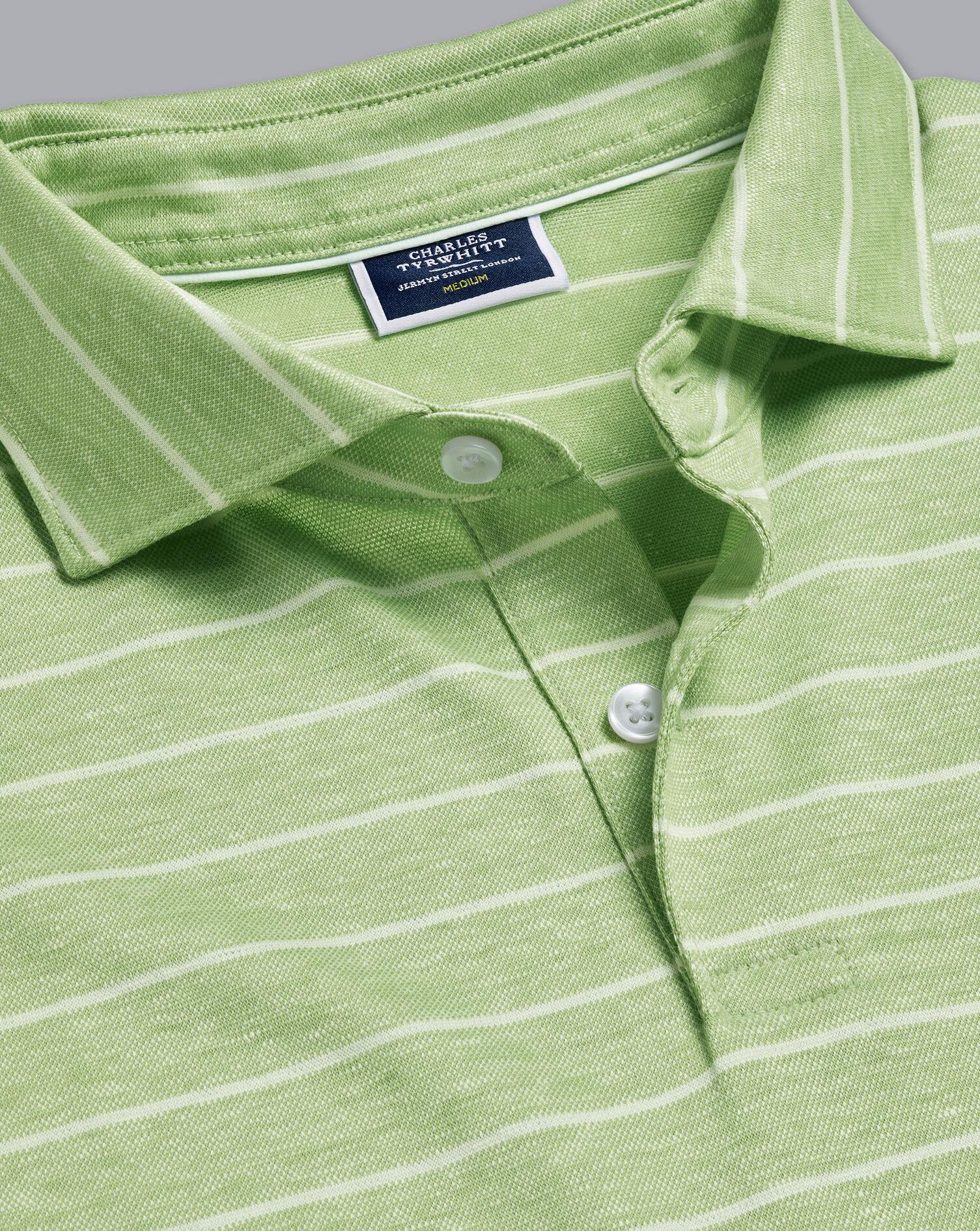 Charles Tyrwhitt Linen Cotton Stripe Polo - Green