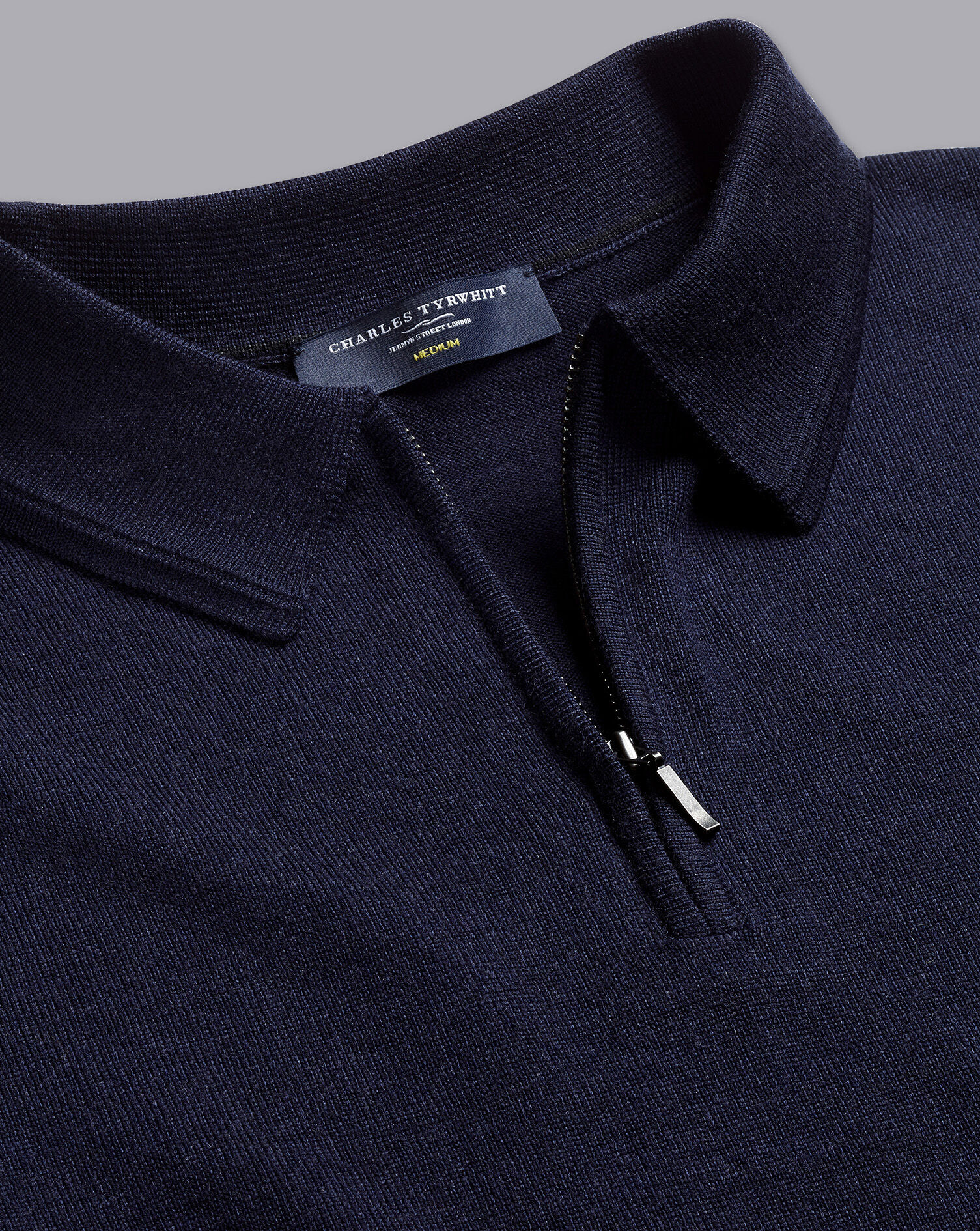 Charles Tyrwhitt Merino Zip Neck Polo Shirt - Navy