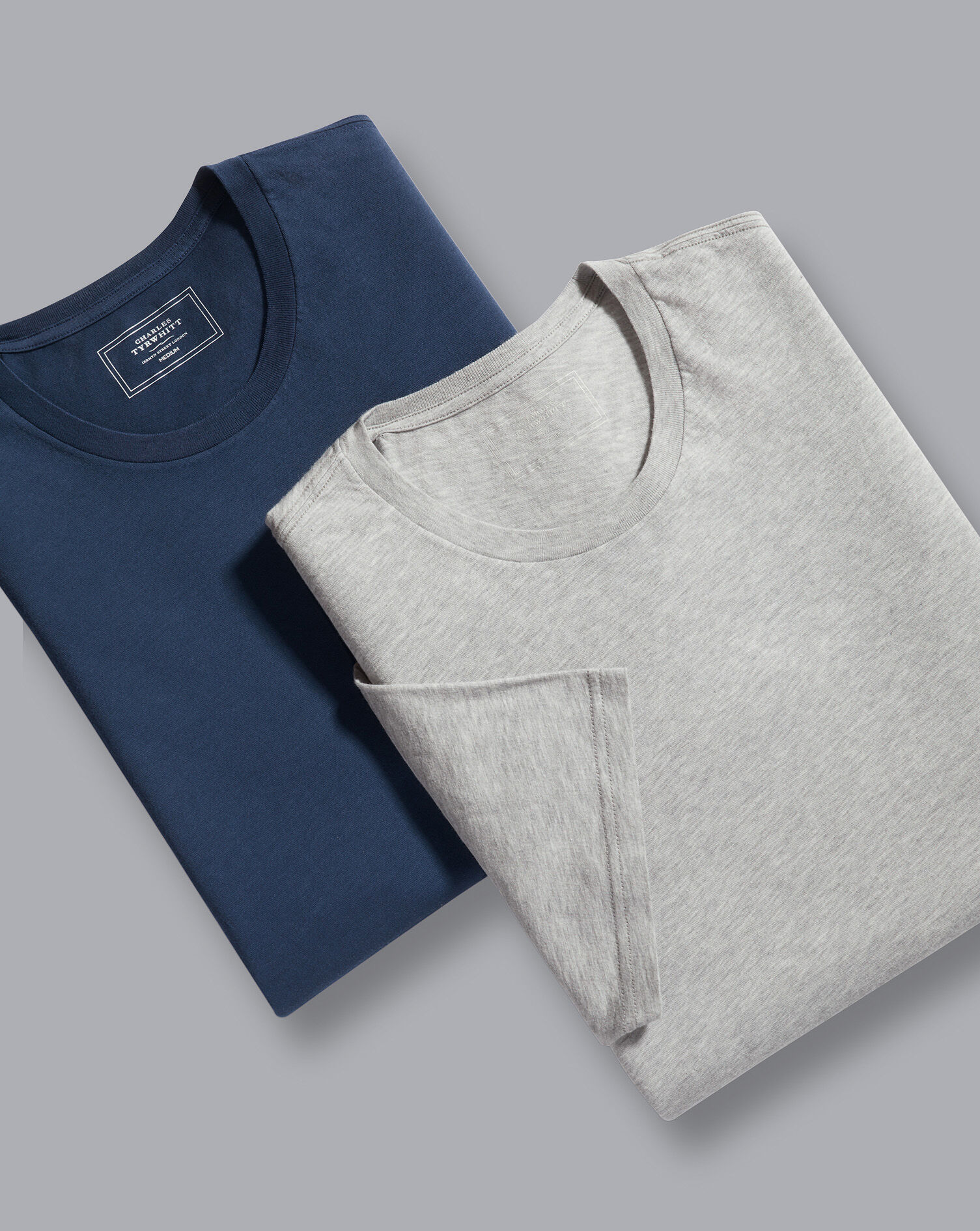 Charles Tyrwhitt 2 Pack Crew Neck Cotton Undershirts - Indigo Blue and Gray