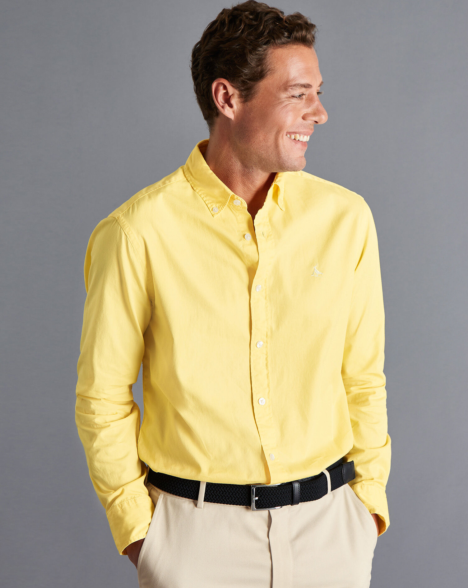 Charles Tyrwhitt Washed Fine Twill Shirt - Lemon