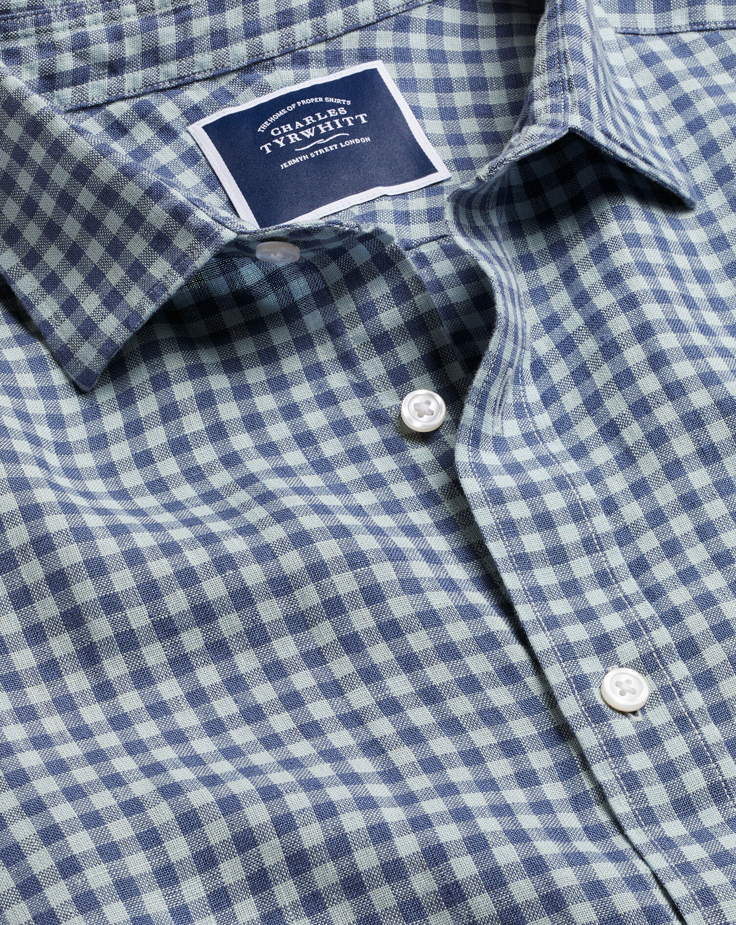 Charles Tyrwhitt Pure Linen Gingham Short Sleeve Shirt - Indigo Blue