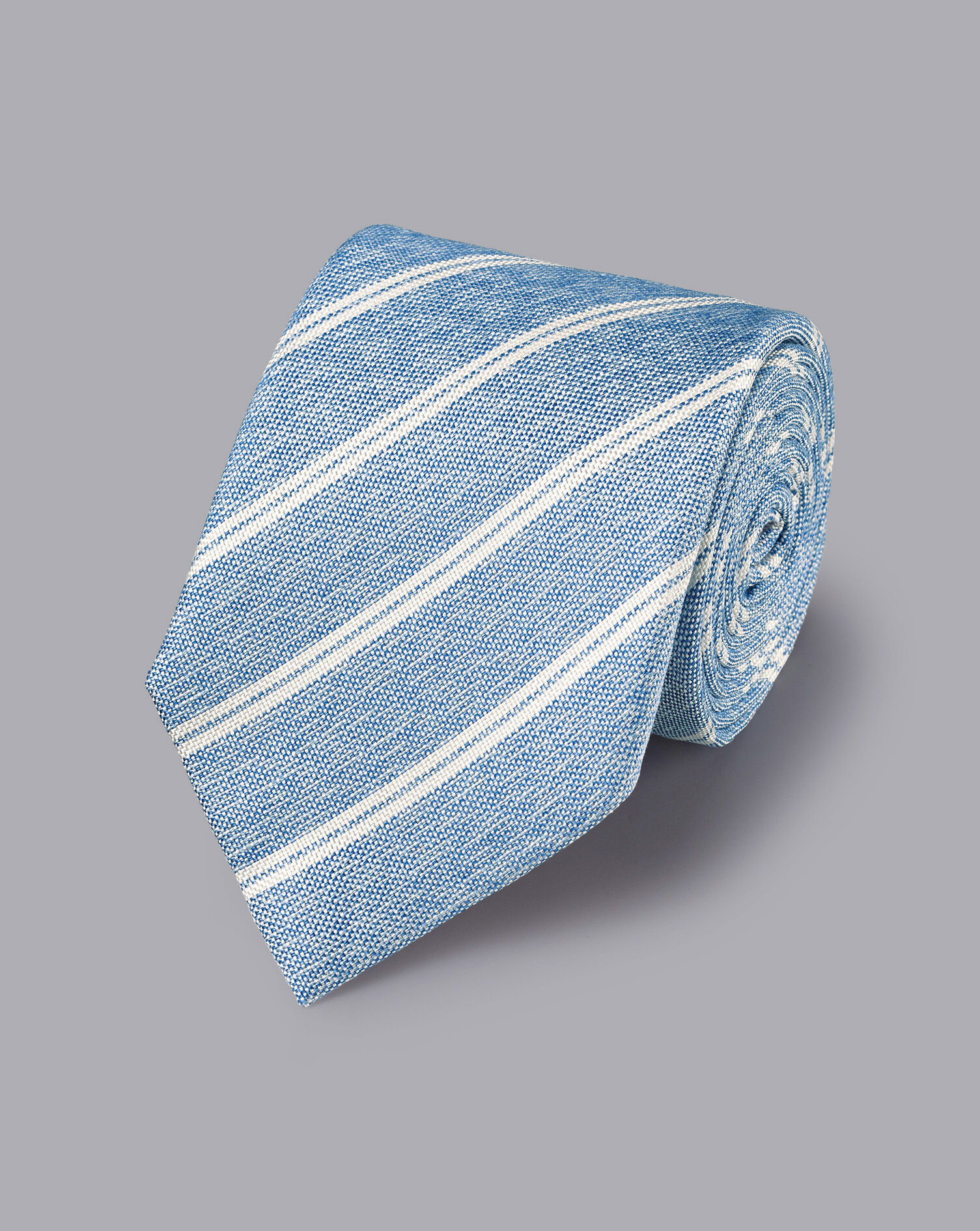 Charles Tyrwhitt Silk Linen Stripe Tie - Sky Blue