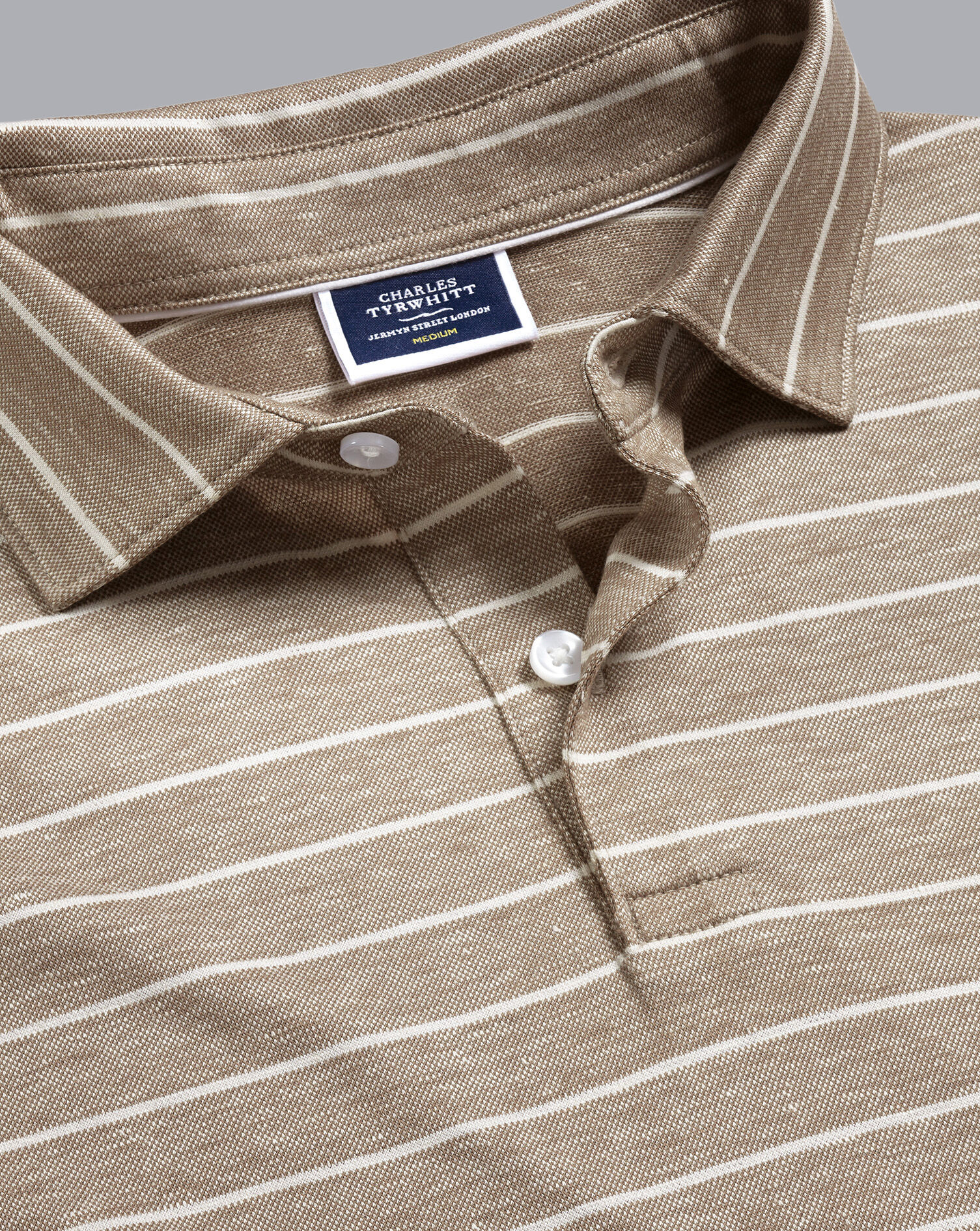Charles Tyrwhitt Linen Cotton Stripe Polo - Mocha