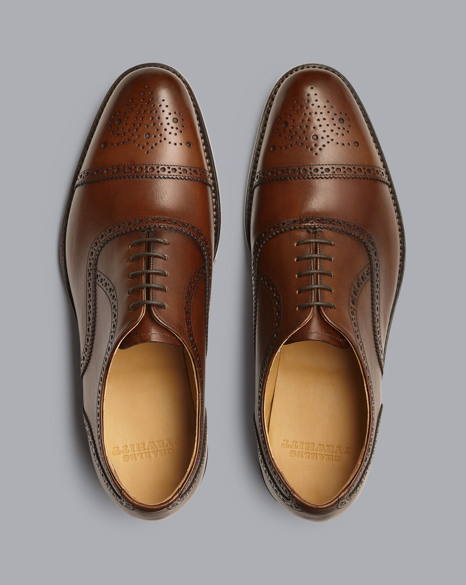Charles Tyrwhitt Leather Oxford Brogue Shoes - Walnut Brown