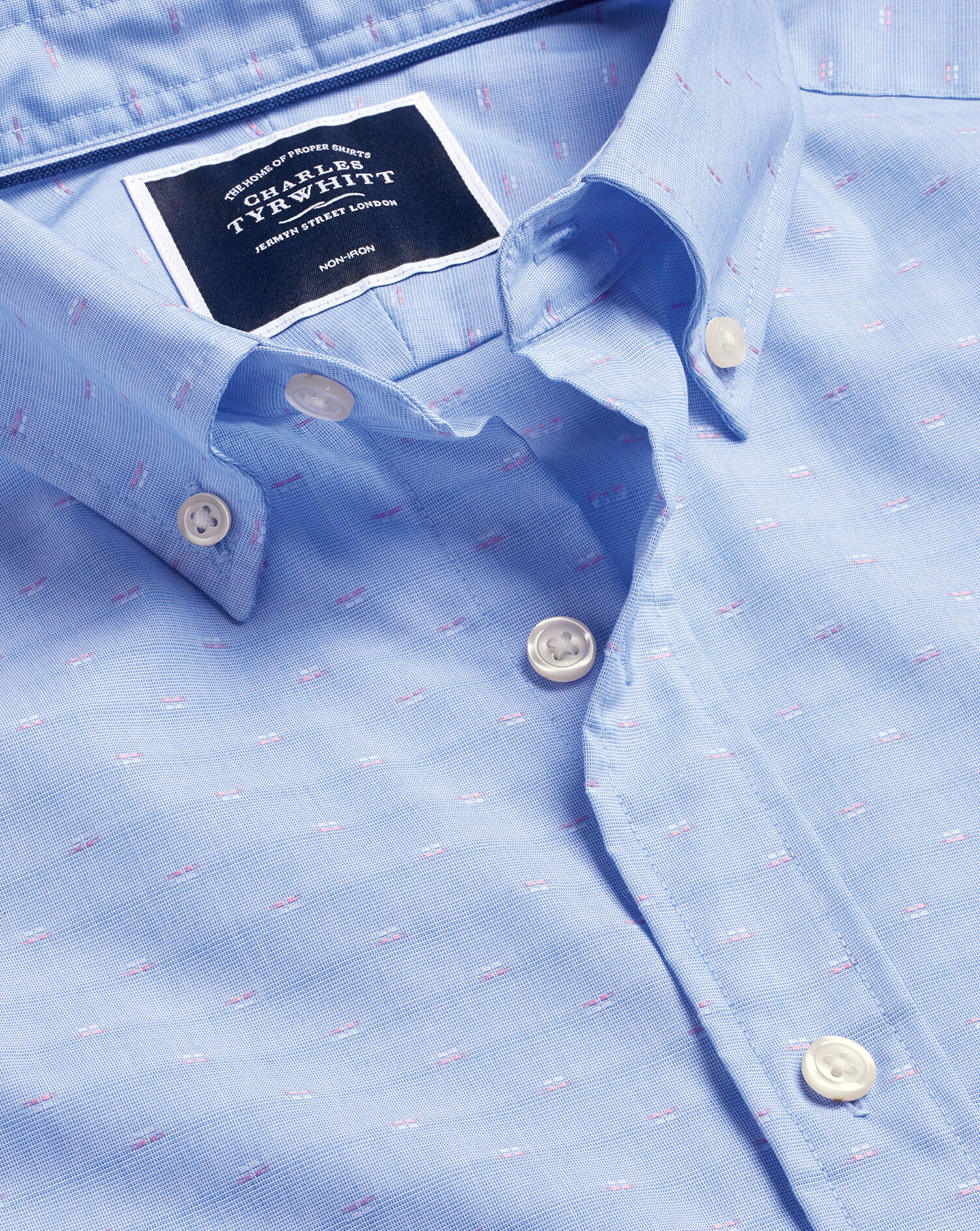 Charles Tyrwhitt Button-Down Collar Non-Iron Stretch Clip Dobby Shirt - Cornflower Blue