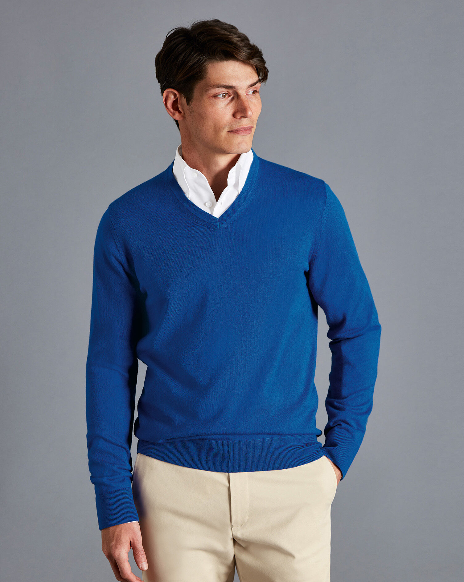Charles Tyrwhitt Merino V-Neck Sweater - Ocean Blue