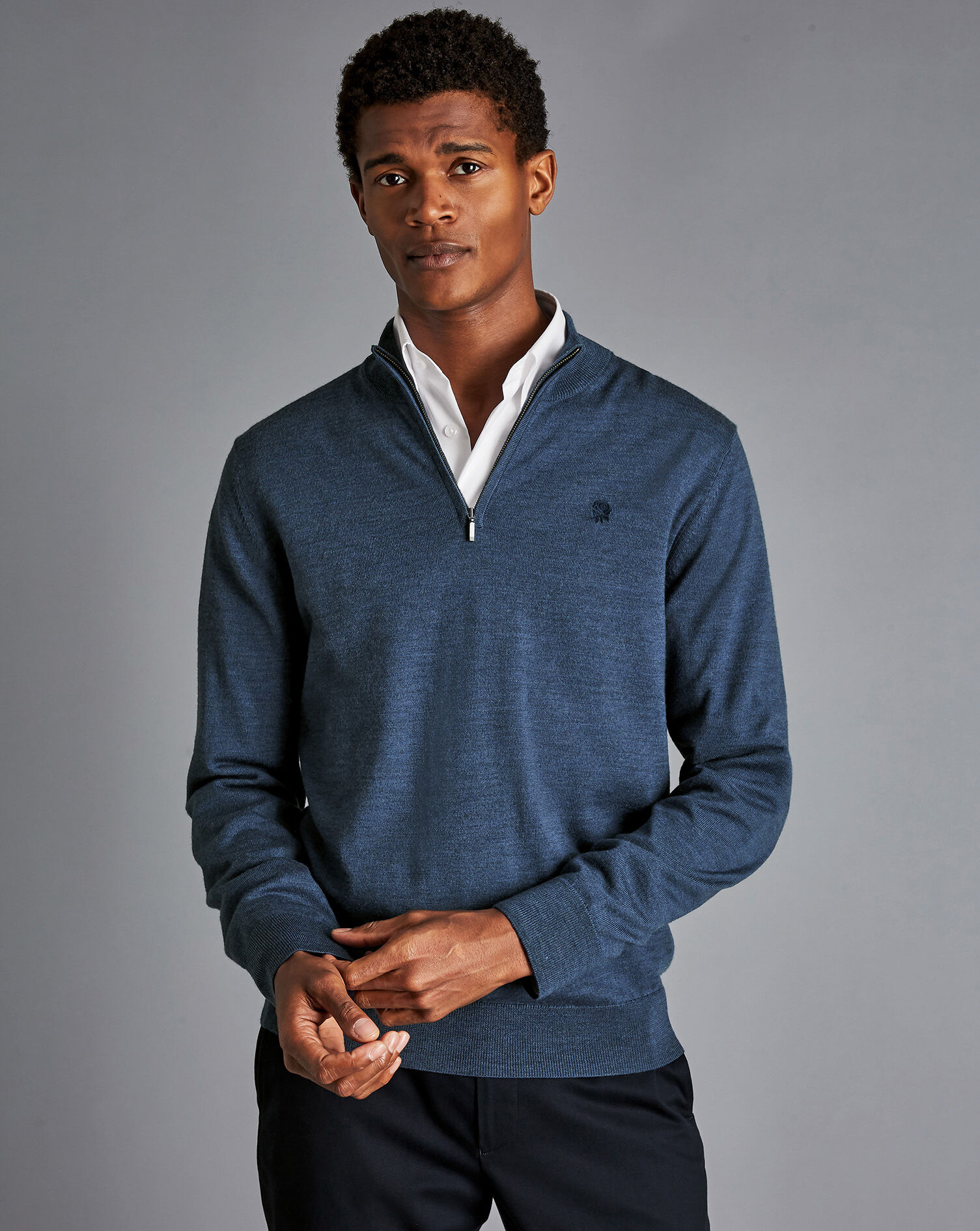 Charles Tyrwhitt England Rugby Merino Zip Neck Sweater - Indigo