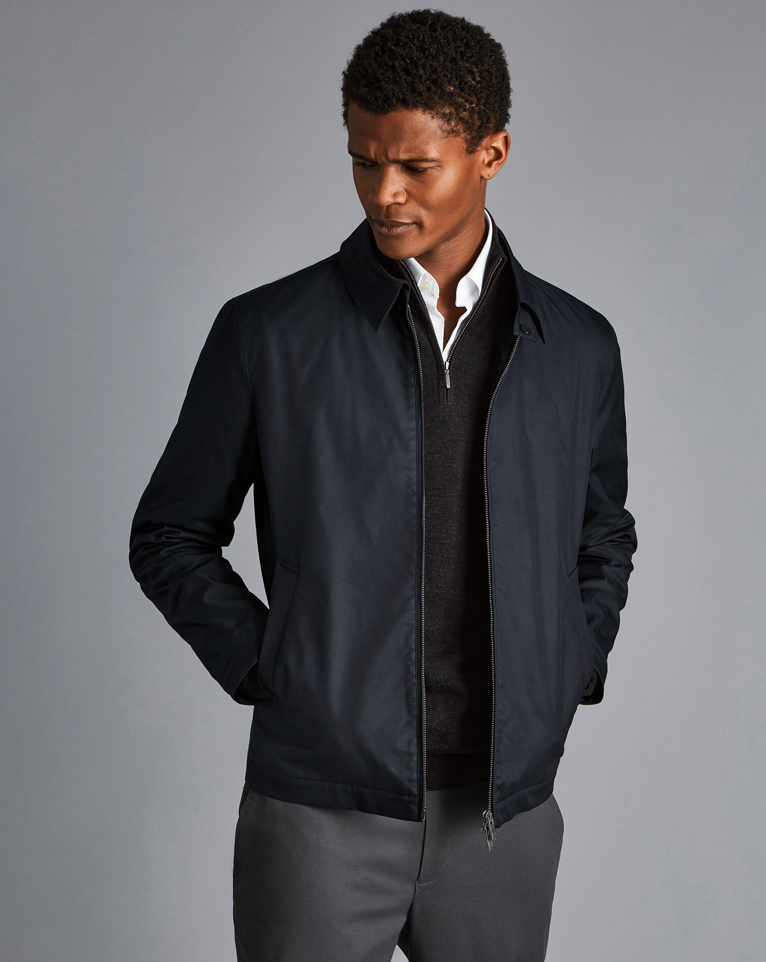 Charles Tyrwhitt Fall Collar Harrington Jacket - Navy