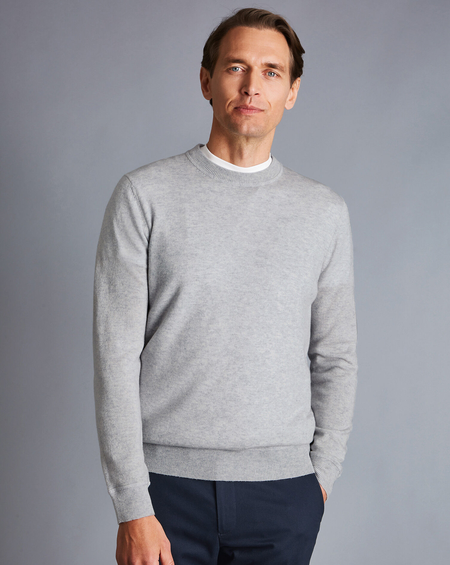 Charles Tyrwhitt Merino Cashmere Crew Neck Sweater - Silver