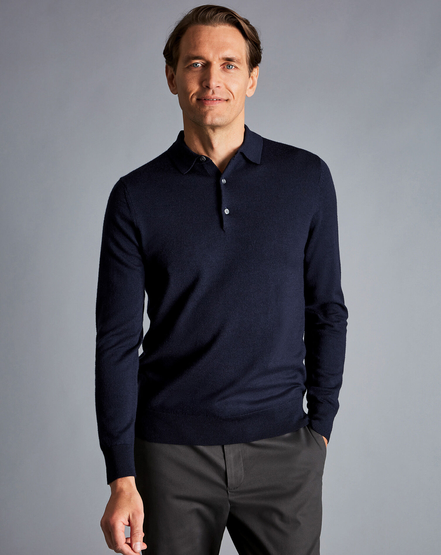 Charles Tyrwhitt Merino Polo Sweater - Navy