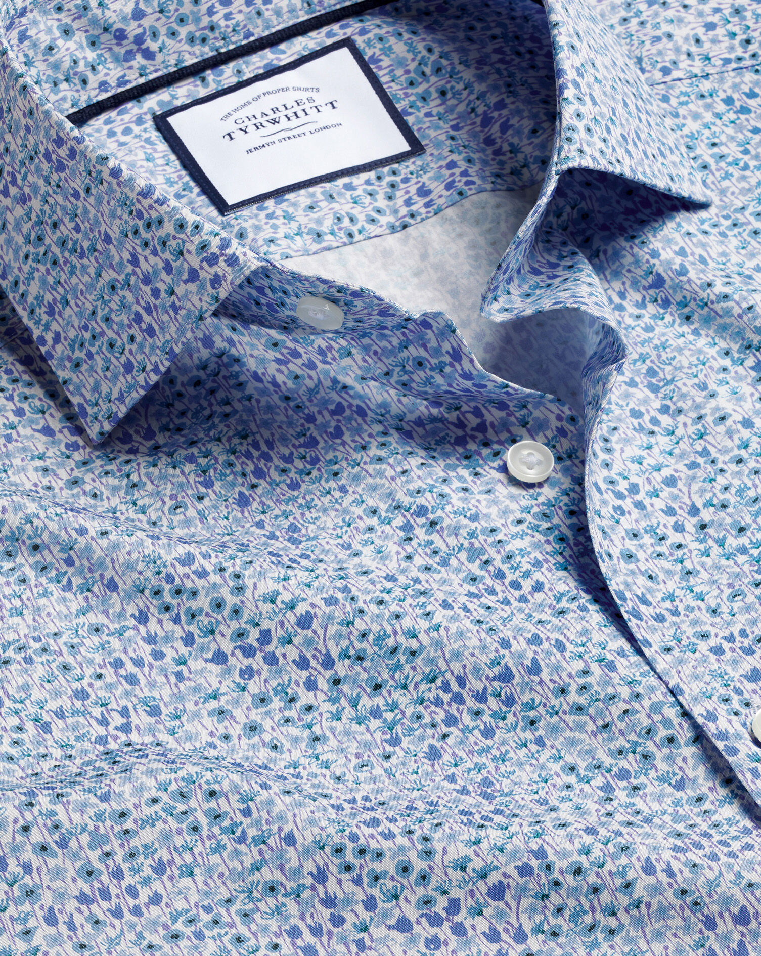 Charles Tyrwhitt Made with Liberty Fabric Semi-Spread Collar Shirt - Cobalt Blue