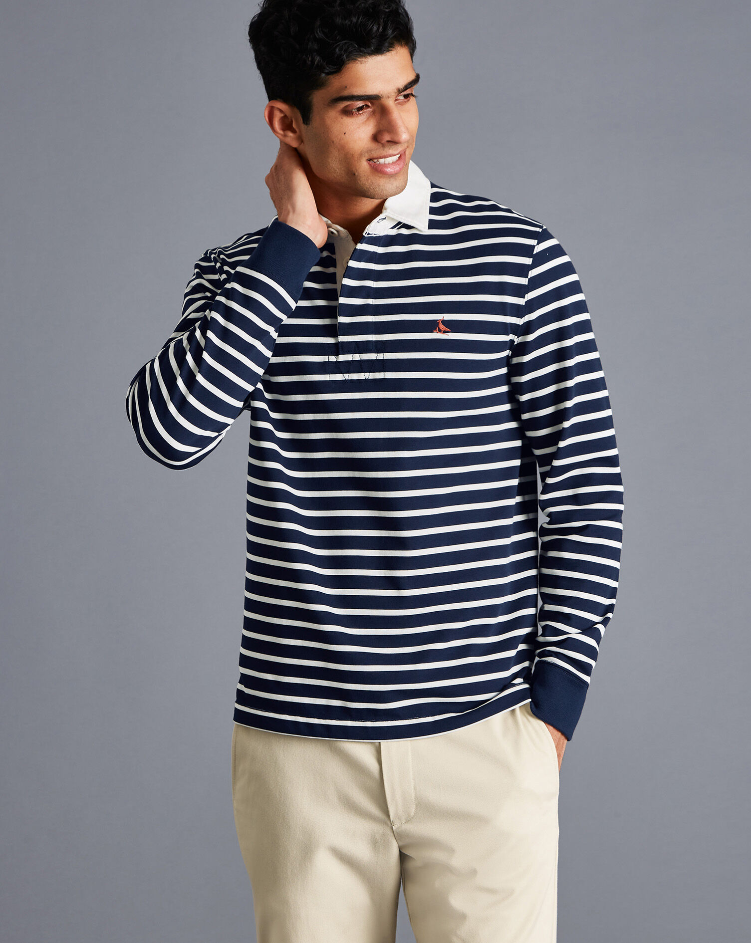 Charles Tyrwhitt Striped Rugby Shirt - Navy & White