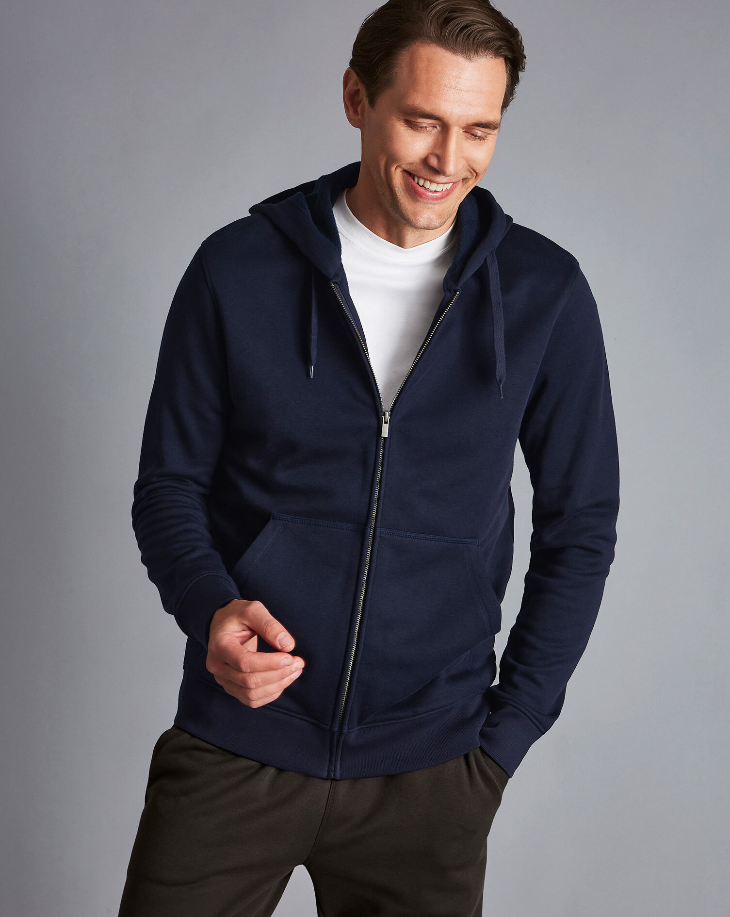 Charles Tyrwhitt Jersey Hooded Zip Through Sweater - Navy