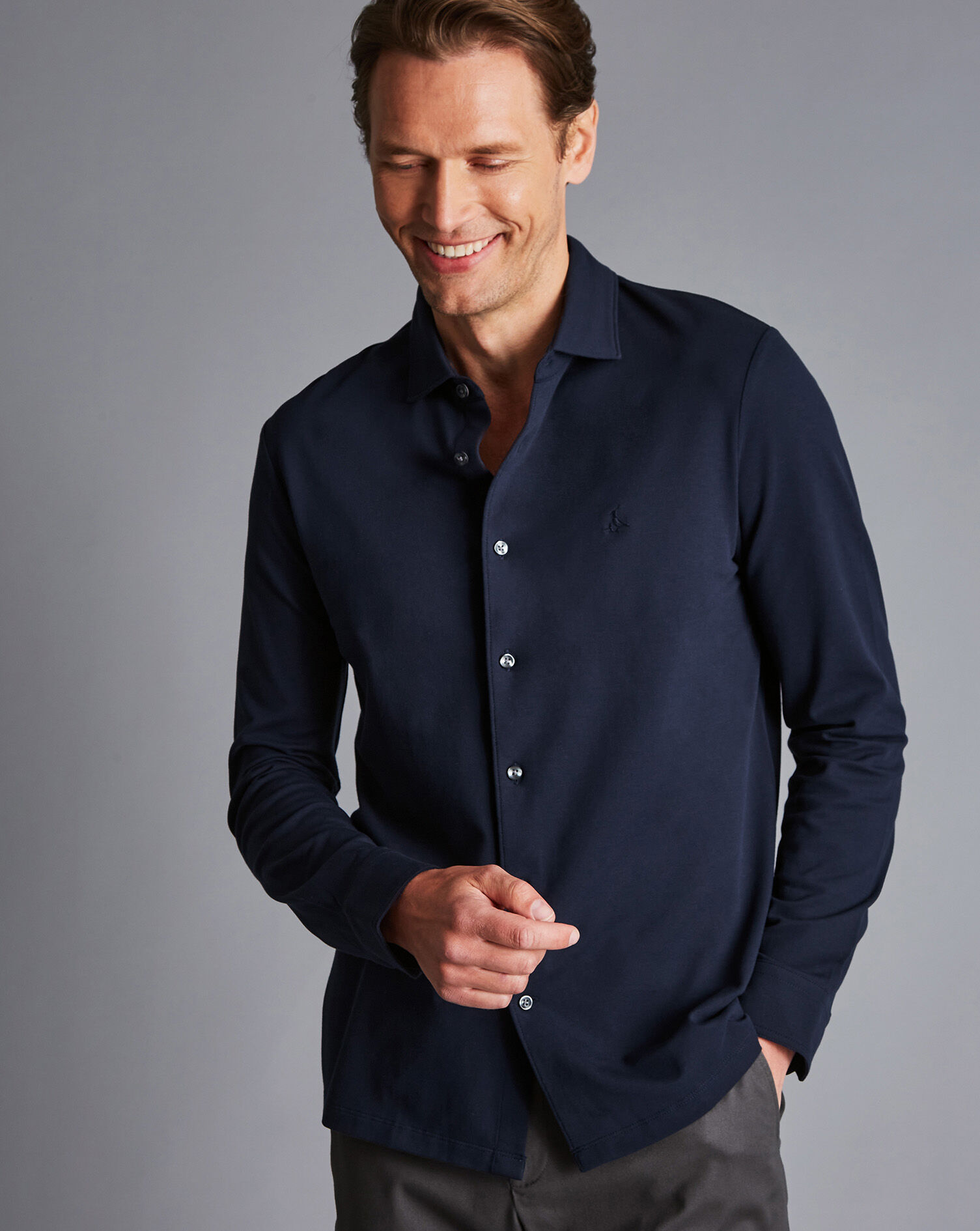 Charles Tyrwhitt Pique Jersey Shirt - Navy