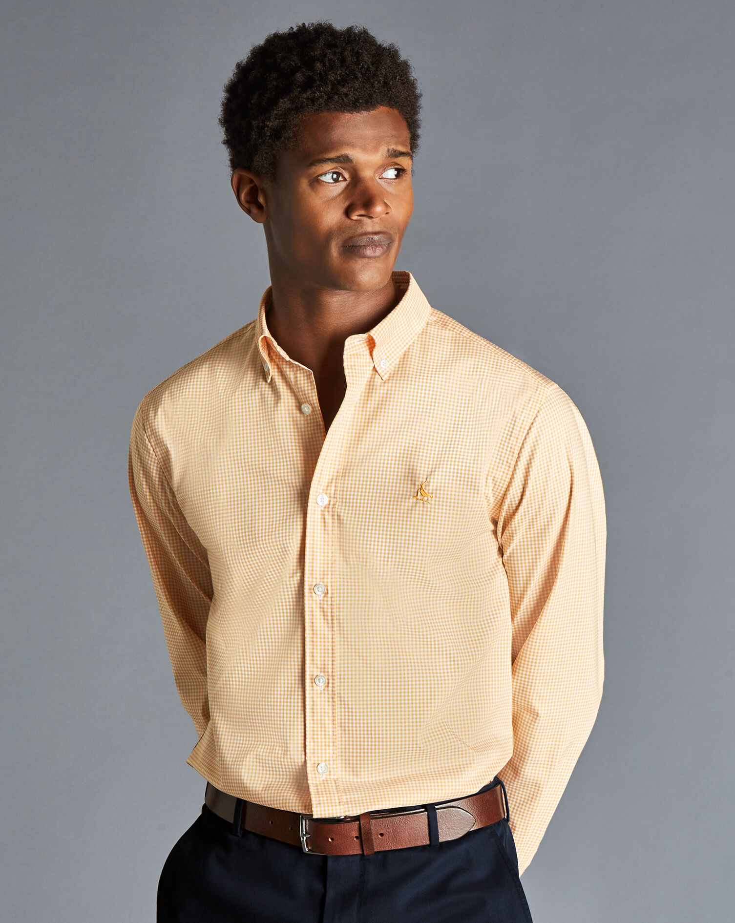 Charles Tyrwhitt Button-Down Collar Non-Iron Stretch Mini Gingham Shirt - Sunflower