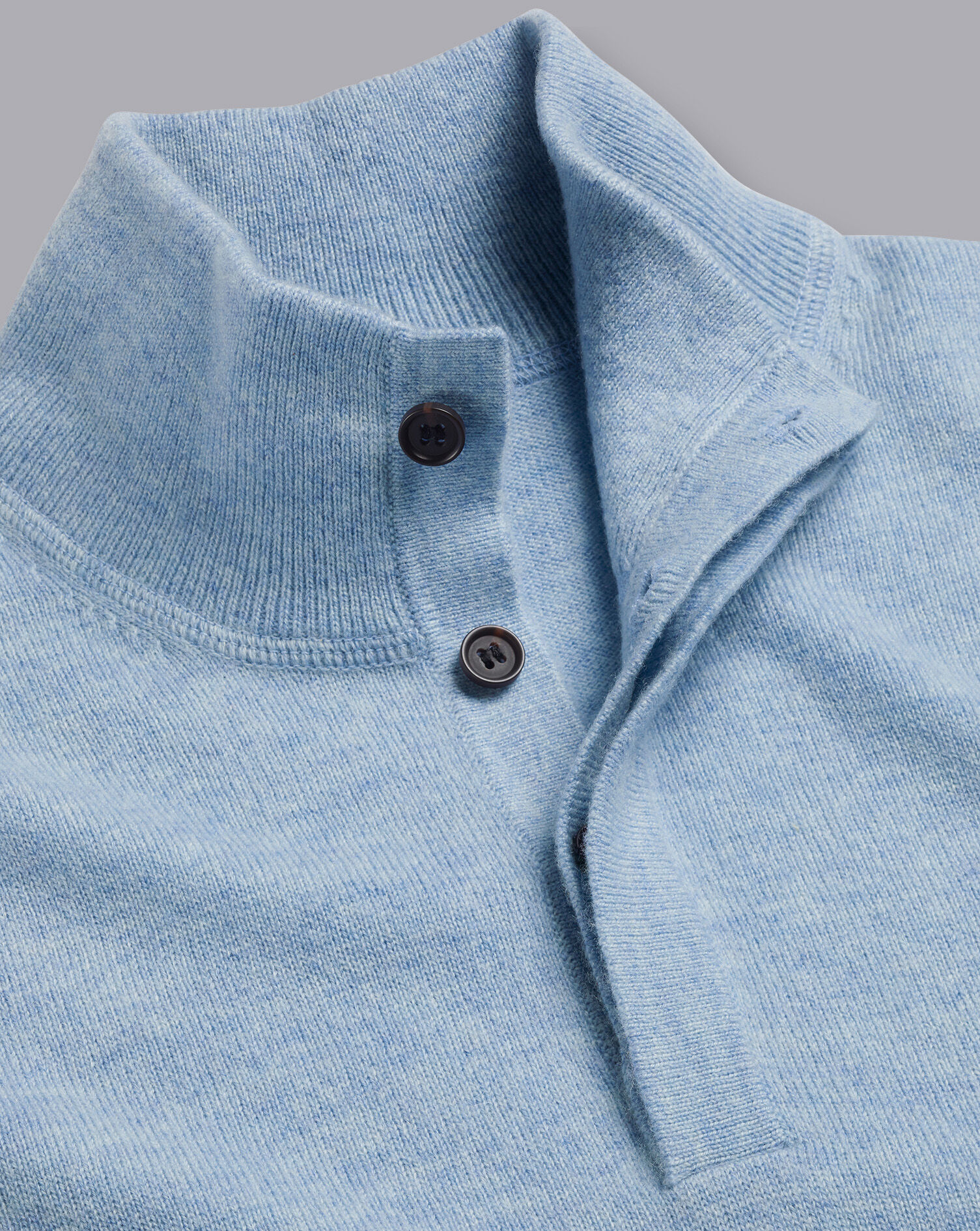Charles Tyrwhitt Merino Cashmere Button Neck Sweater - Sky Blue