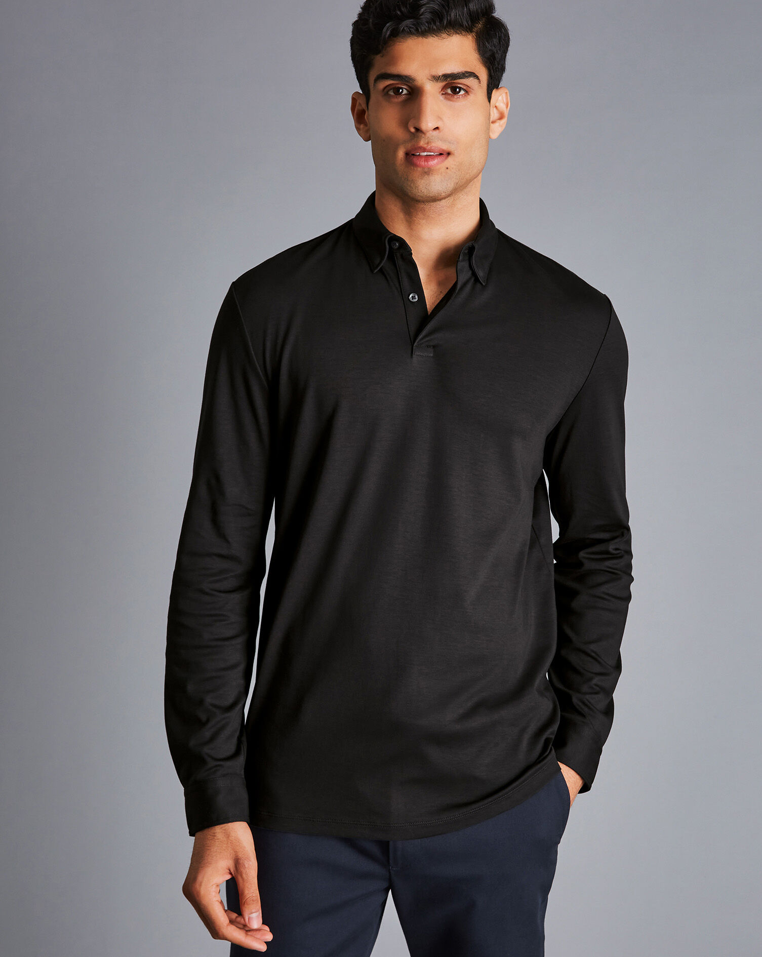 Charles Tyrwhitt Smart Long Sleeve Jersey Polo - Black