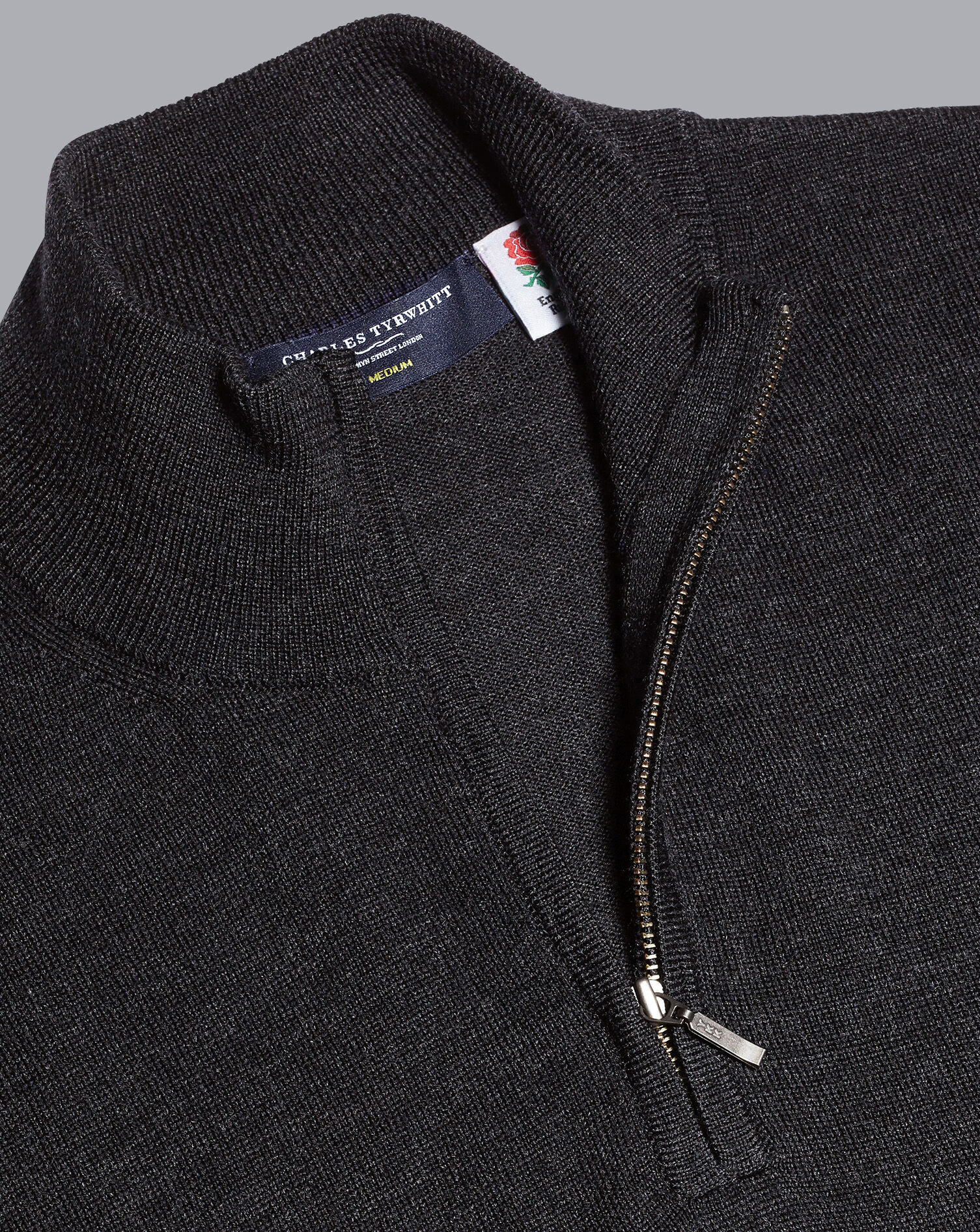 Charles Tyrwhitt England Rugby Merino Zip Neck Sweater - Dark Charcoal