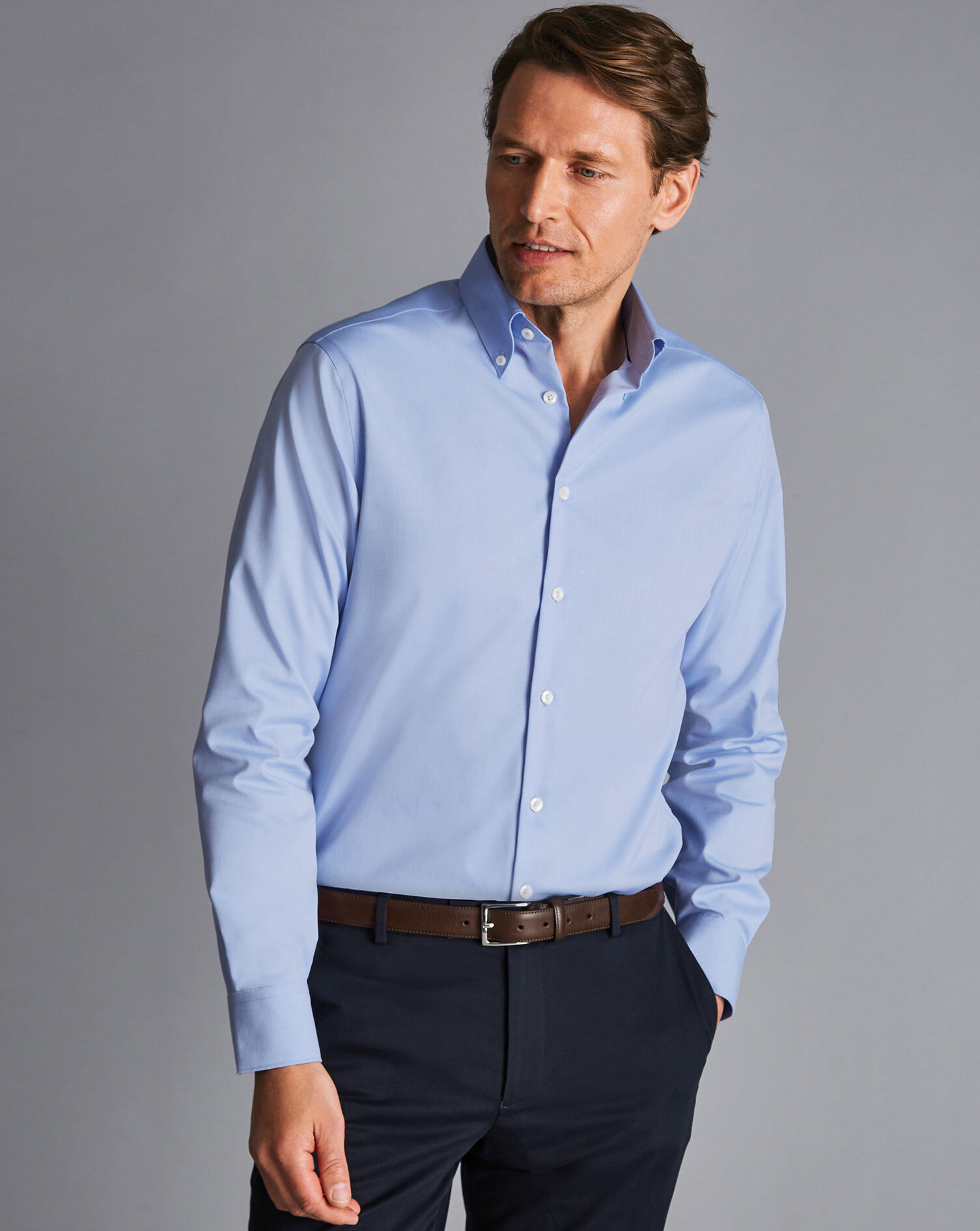 Charles Tyrwhitt Button-Down Collar Non-Iron Shirt - Sky Blue