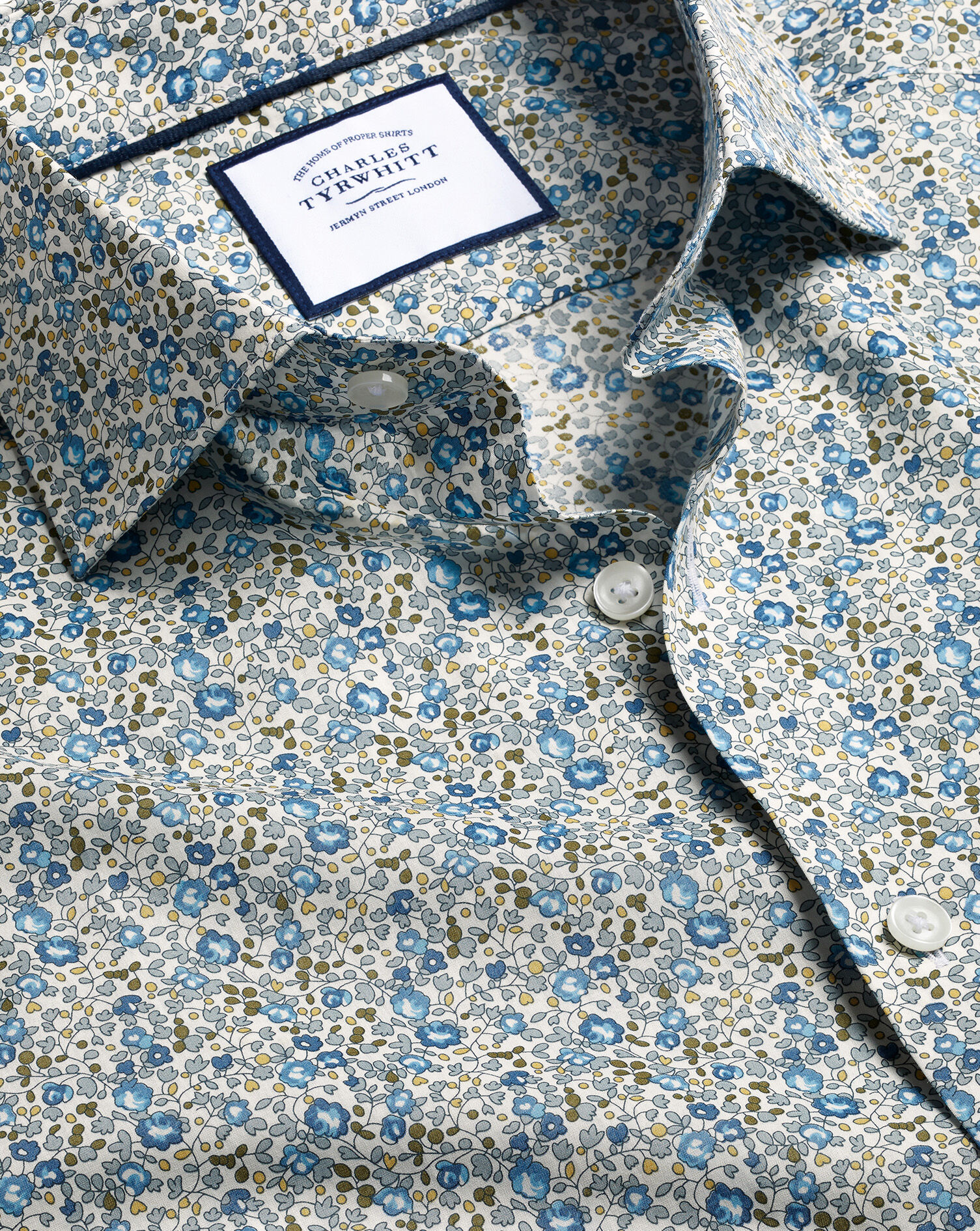 Charles Tyrwhitt Made with Liberty Fabric Semi-Spread Collar Shirt - Steel Blue
