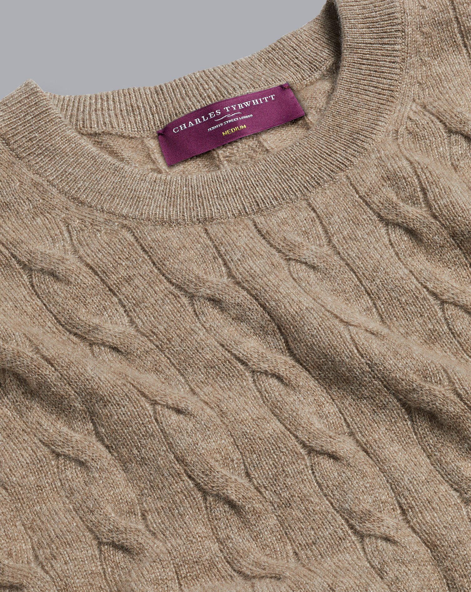 Charles Tyrwhitt Cashmere Cable Knit Crew Neck Sweater - Oatmeal