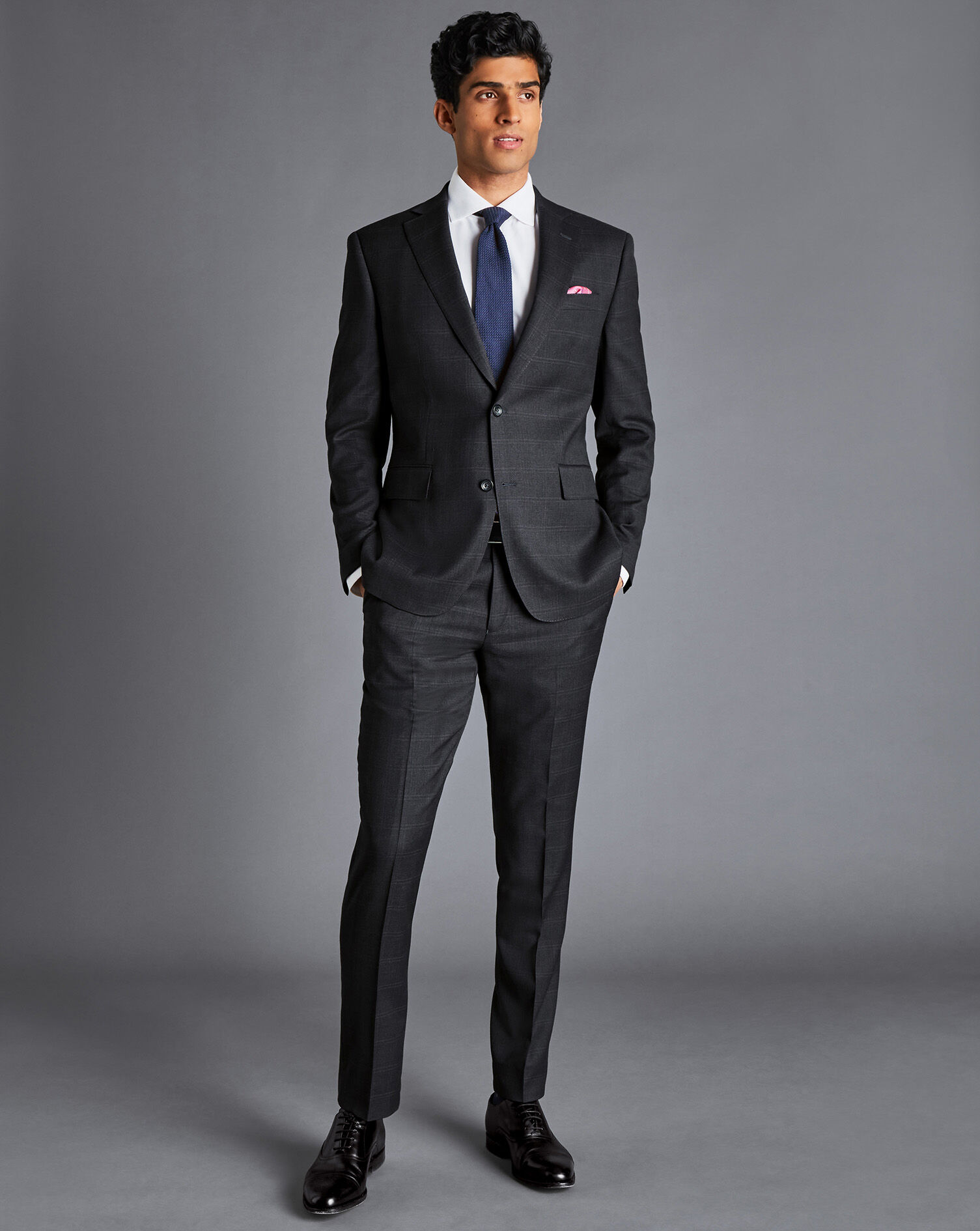 Charles Tyrwhitt Windowpane Check Birdseye Travel Suit - Charcoal Grey
