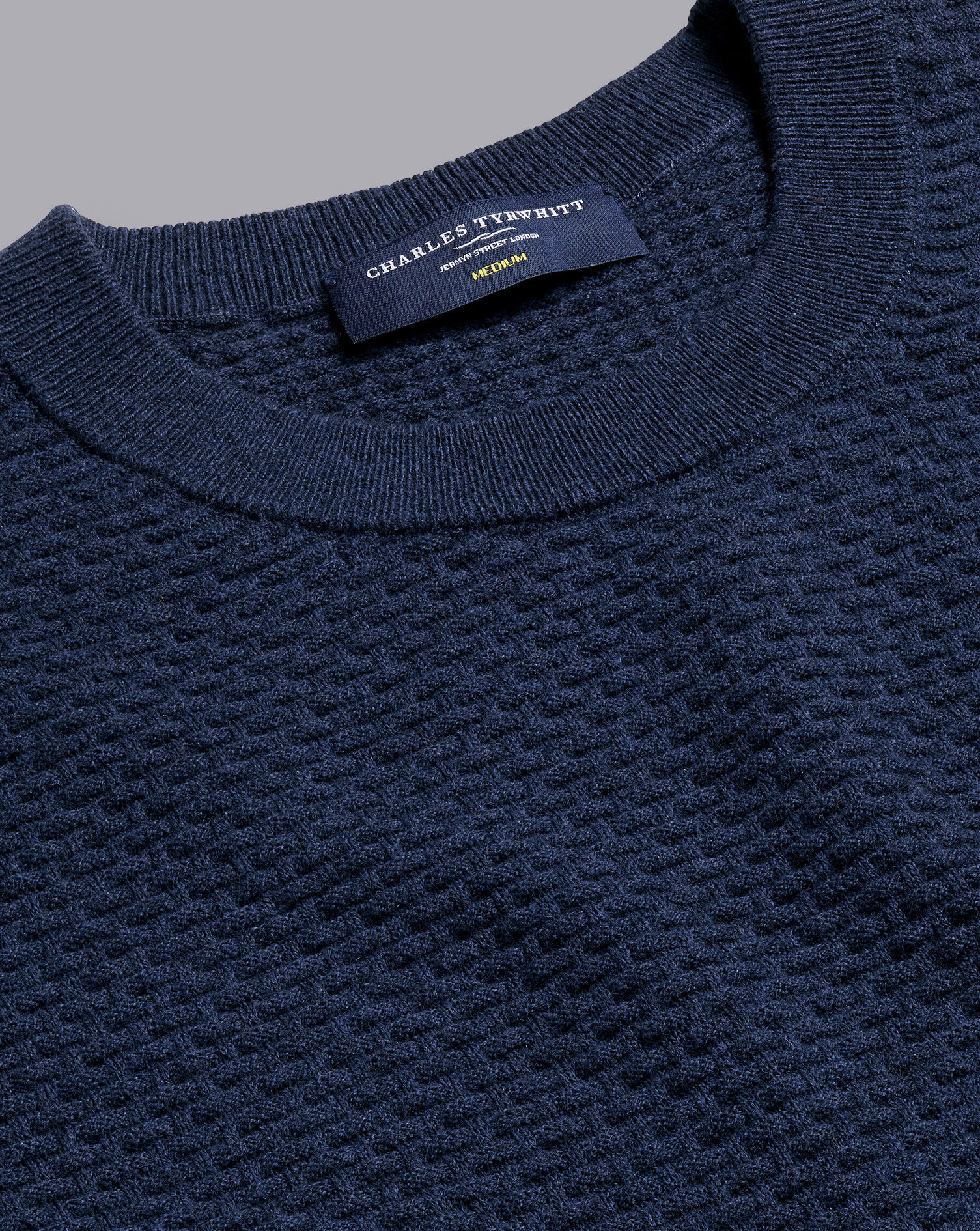 Charles Tyrwhitt Cotton Merino Textured Crew Neck Sweater - Ink Blue