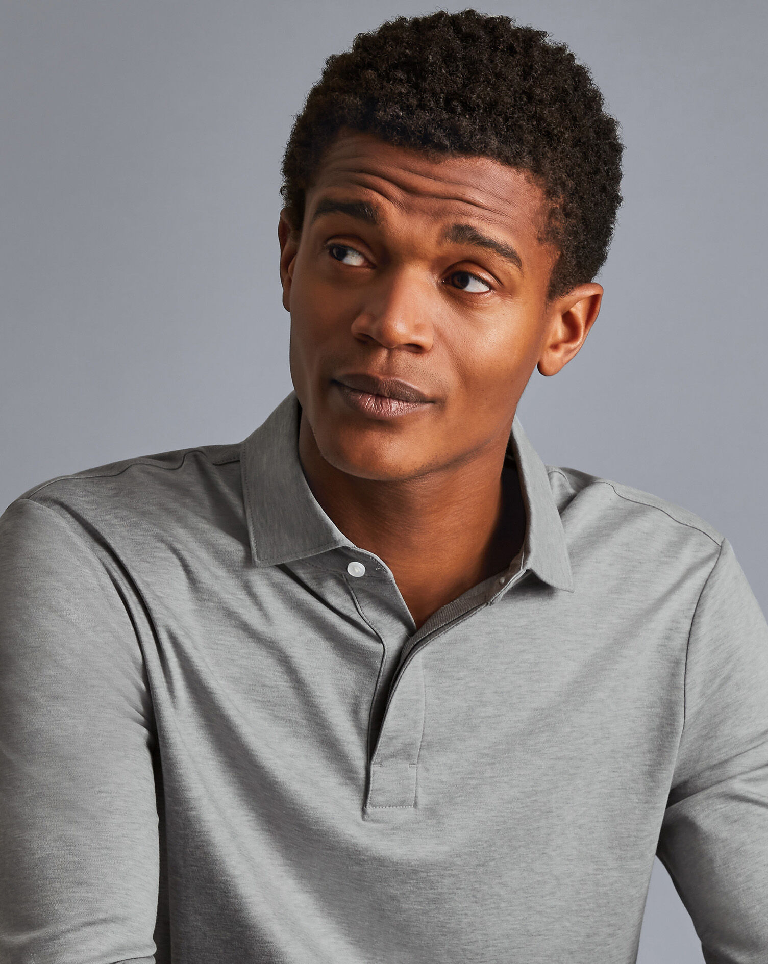 Charles Tyrwhitt Cotton TENCEL™ Mix Long Sleeve Polo - Silver