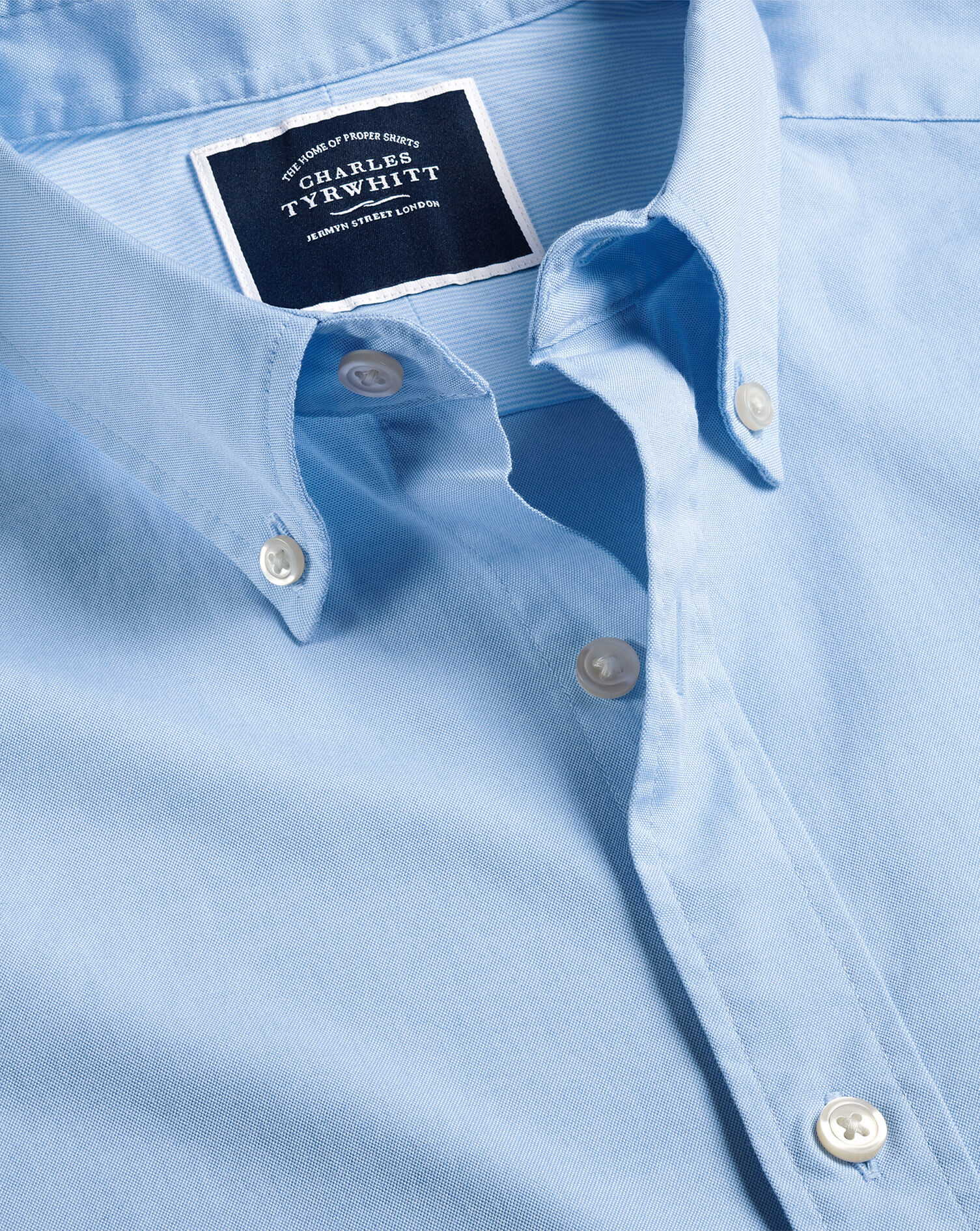 Charles Tyrwhitt Button-Down Collar Washed Oxford Short Sleeve Shirt - Sky Blue