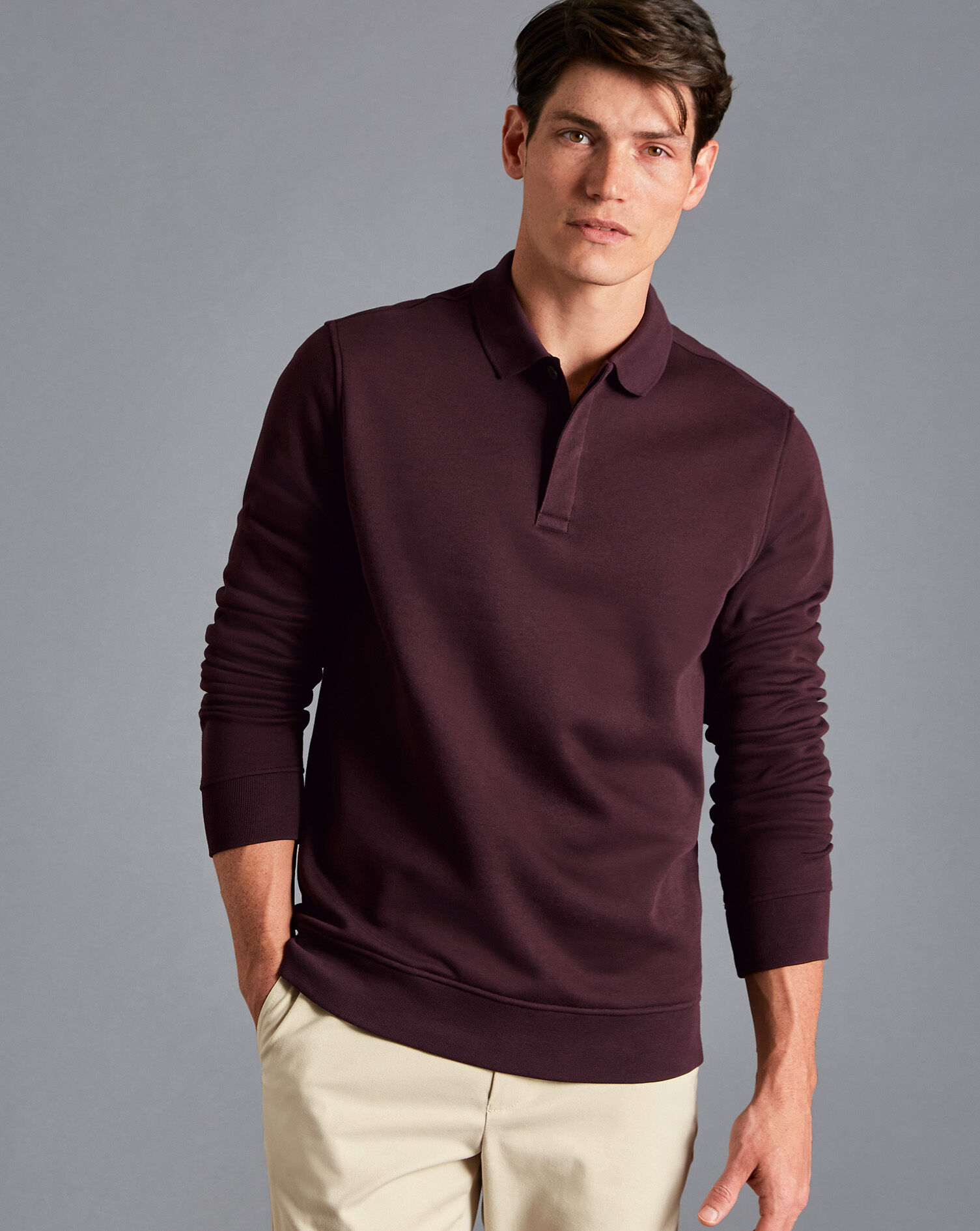 Charles Tyrwhitt Long Sleeve Polo Sweatshirt - Wine