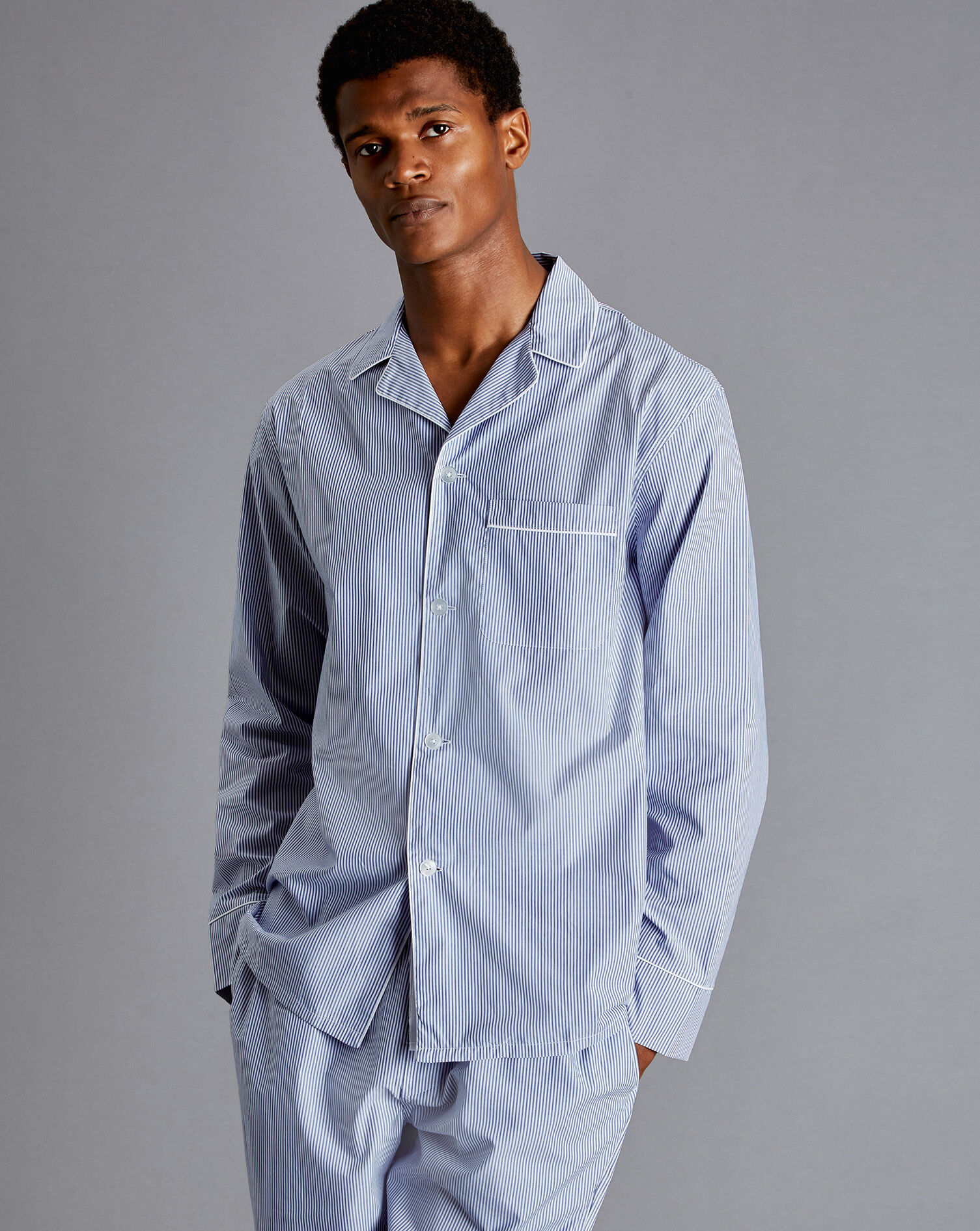 Charles Tyrwhitt Stripe Pajama Set - Sky & White