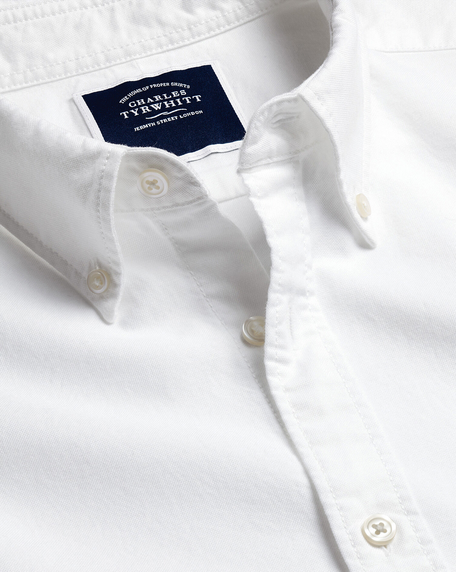 Charles Tyrwhitt Button-Down Collar Washed Oxford Shirt - White